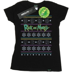 Abbigliamento Donna T-shirts a maniche lunghe Rick And Morty Christmas Faces Nero