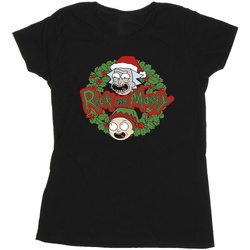 Abbigliamento Donna T-shirts a maniche lunghe Rick And Morty Christmas Wreath Nero