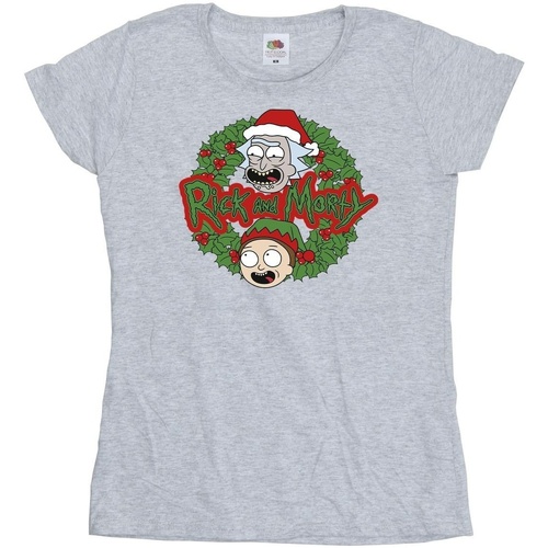 Abbigliamento Donna T-shirts a maniche lunghe Rick And Morty Christmas Wreath Grigio