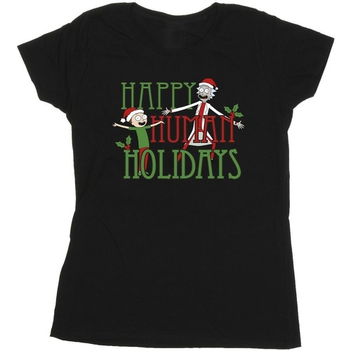 Abbigliamento Donna T-shirts a maniche lunghe Rick And Morty Happy Human Holidays Nero