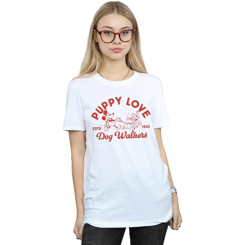 Abbigliamento Donna T-shirts a maniche lunghe Disney Mickey Mouse Puppy Love Bianco