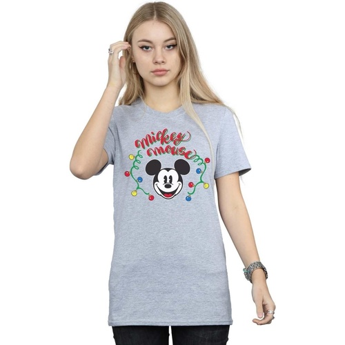 Abbigliamento Donna T-shirts a maniche lunghe Disney Mickey Mouse Christmas Light Bulbs Grigio