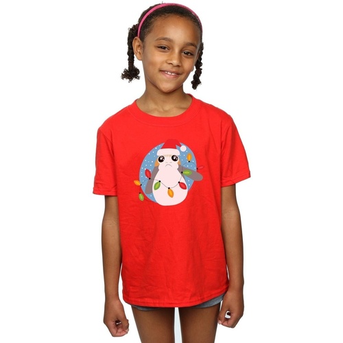 Abbigliamento Bambina T-shirts a maniche lunghe Disney The Last Jedi Porg Christmas Lights Rosso