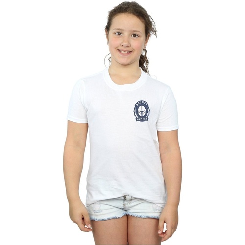 Abbigliamento Bambina T-shirts a maniche lunghe Disney The Mandalorian Bounty Hunter Badge Breast Print Bianco