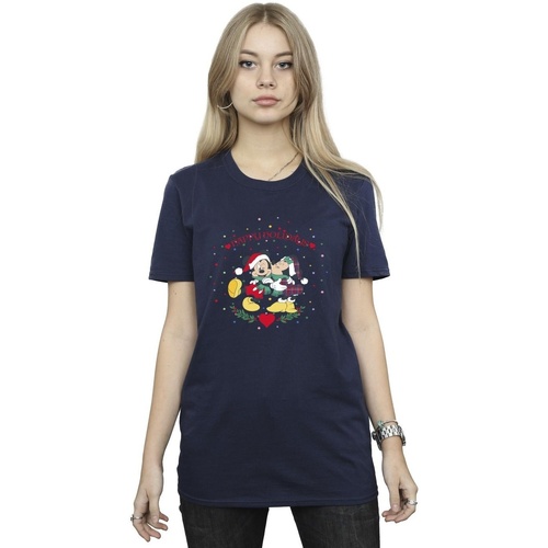Abbigliamento Donna T-shirts a maniche lunghe Disney Mickey Mouse Mickey Minnie Christmas Blu