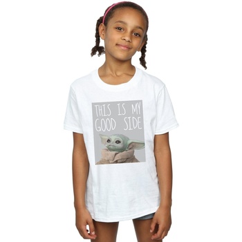 Abbigliamento Bambina T-shirts a maniche lunghe Disney The Mandalorian The Child Good Side Bianco