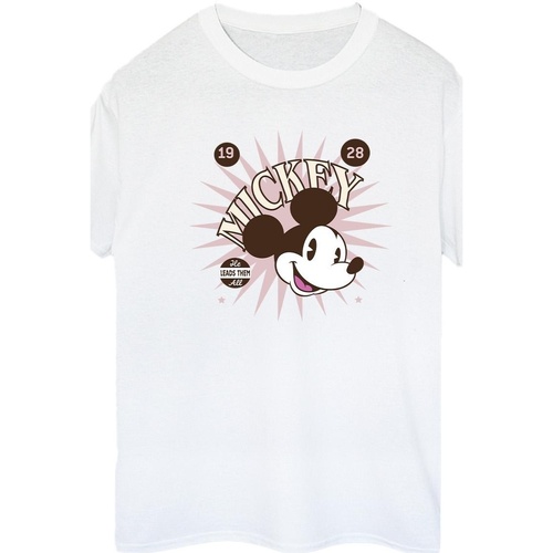Abbigliamento Donna T-shirts a maniche lunghe Disney Mickey Mouse Vintage Leads Them All Bianco