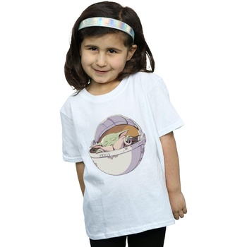 Abbigliamento Bambina T-shirts a maniche lunghe Disney The Mandalorian Sleeping Child Bianco