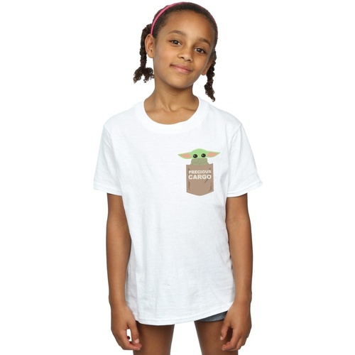 Abbigliamento Bambina T-shirts a maniche lunghe Disney The Mandalorian The Child Cargo Pocket Bianco