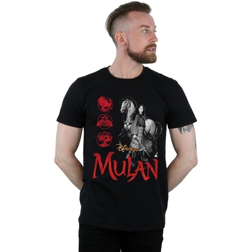 Abbigliamento Uomo T-shirts a maniche lunghe Disney Mulan Movie Horse Pose Nero
