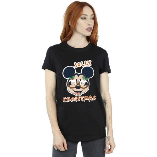 Abbigliamento Donna T-shirts a maniche lunghe Disney Mickey Mouse Jolly Christmas Glasses Nero