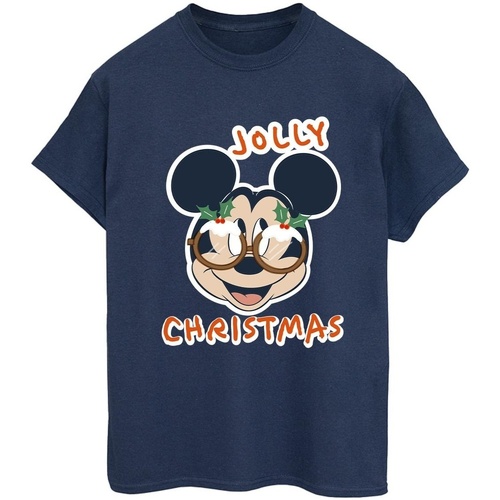 Abbigliamento Donna T-shirts a maniche lunghe Disney Mickey Mouse Jolly Christmas Glasses Blu