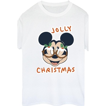 Abbigliamento Donna T-shirts a maniche lunghe Disney Mickey Mouse Jolly Christmas Glasses Bianco