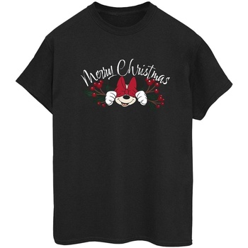 Abbigliamento Donna T-shirts a maniche lunghe Disney Minnie Mouse Christmas Holly Nero