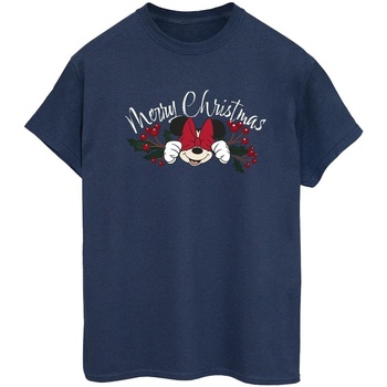 Abbigliamento Donna T-shirts a maniche lunghe Disney Minnie Mouse Christmas Holly Blu