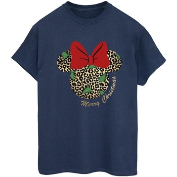 Abbigliamento Donna T-shirts a maniche lunghe Disney Minnie Mouse Leopard Christmas Blu