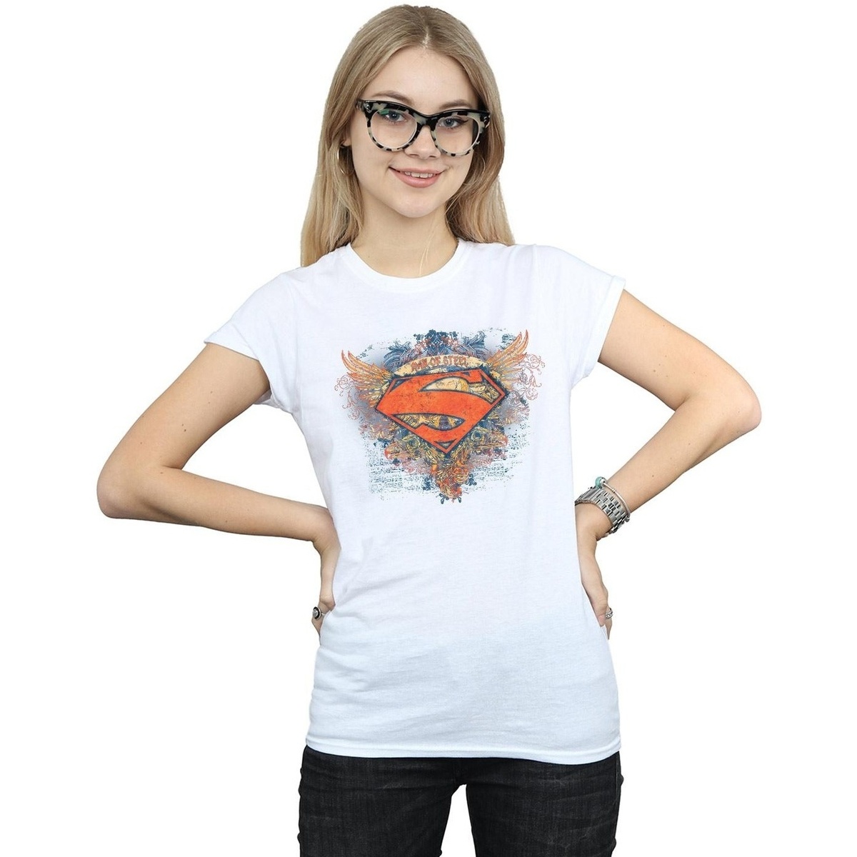 Abbigliamento Donna T-shirts a maniche lunghe Dc Comics Superman Wings Shield Bianco