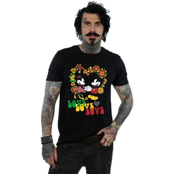 Abbigliamento Uomo T-shirts a maniche lunghe Disney Mickey And Minnie Mouse Hippie Love Nero