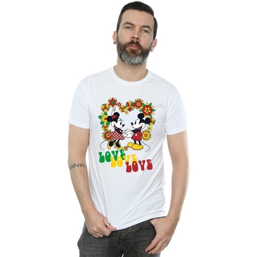 Abbigliamento Uomo T-shirts a maniche lunghe Disney Mickey And Minnie Mouse Hippie Love Bianco