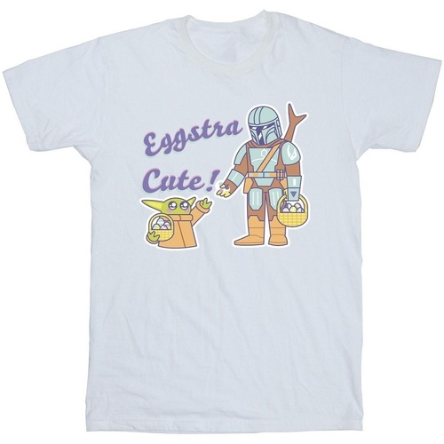 Abbigliamento Bambina T-shirts a maniche lunghe Disney The Mandalorian Eggstra Cute Grogu Bianco