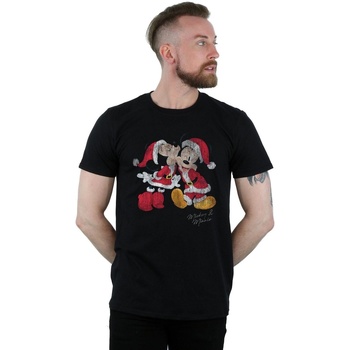 Abbigliamento Uomo T-shirts a maniche lunghe Disney Mickey And Minnie Christmas Kiss Nero