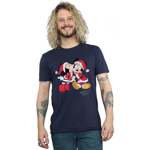Abbigliamento Uomo T-shirts a maniche lunghe Disney Mickey And Minnie Christmas Kiss Blu