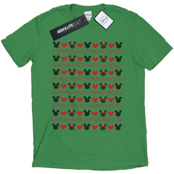 Abbigliamento Uomo T-shirts a maniche lunghe Disney Mickey And Minnie Christmas Hearts Verde