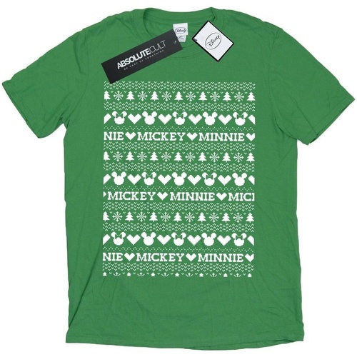 Abbigliamento Uomo T-shirts a maniche lunghe Disney Mickey And Minnie Christmas Fair Isle Verde