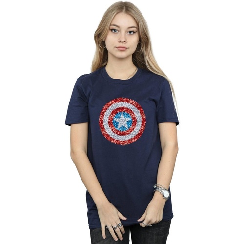 Abbigliamento Donna T-shirts a maniche lunghe Marvel Captain America Pixelated Shield Blu