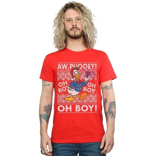 Abbigliamento Uomo T-shirts a maniche lunghe Disney Donald Duck Christmas Fair Isle Rosso