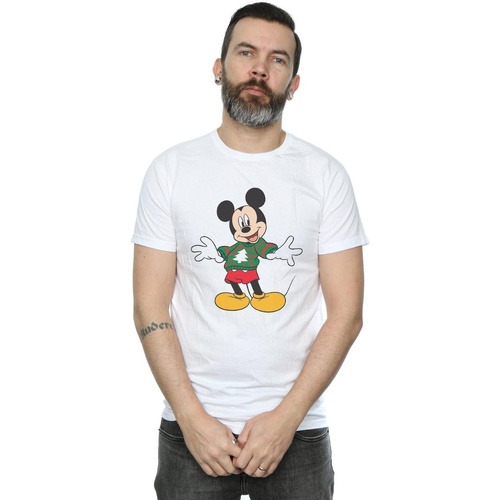 Abbigliamento Uomo T-shirts a maniche lunghe Disney Mickey Mouse Christmas Jumper Stroke Bianco