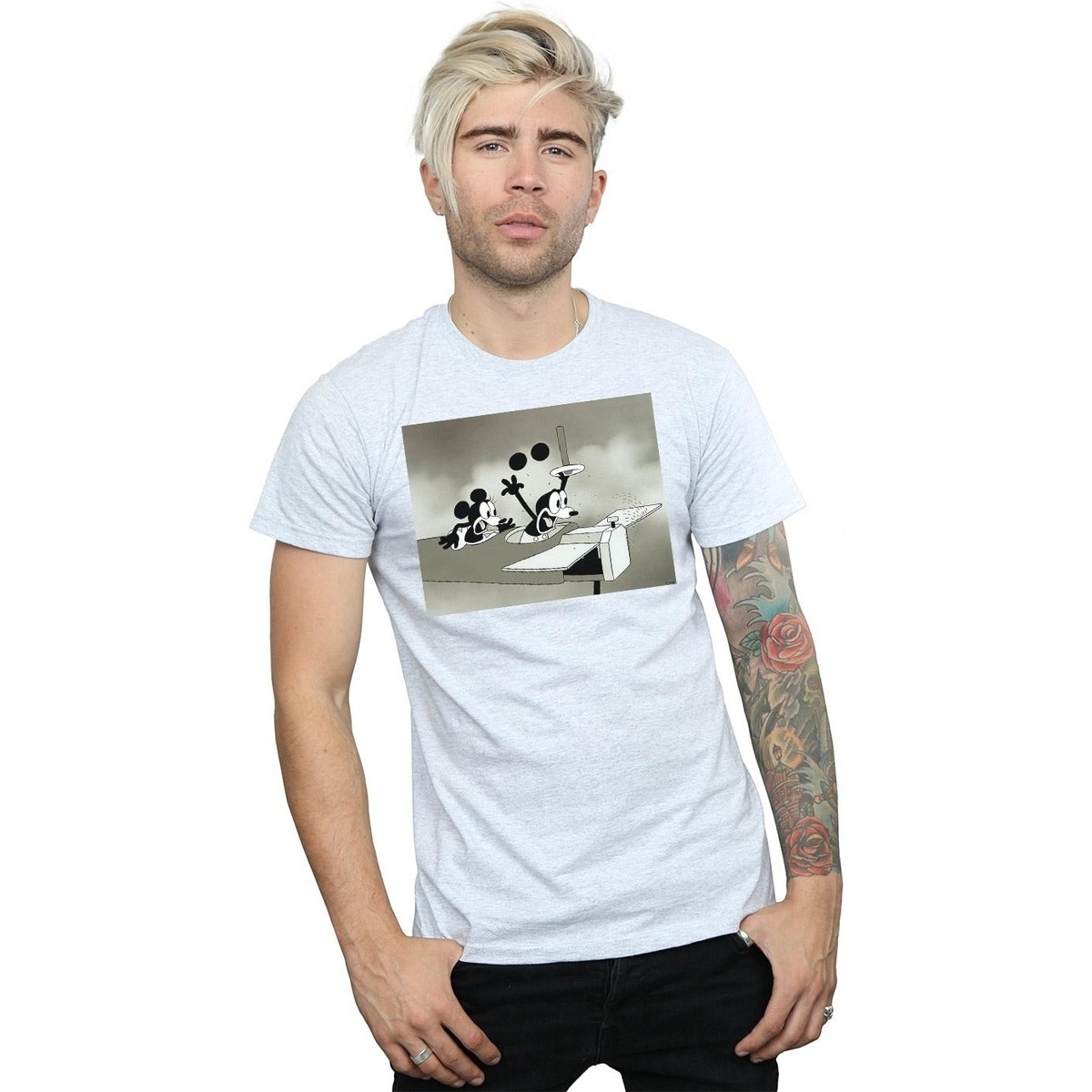 Abbigliamento Uomo T-shirts a maniche lunghe Disney Mickey Mouse Crazy Pilot Grigio