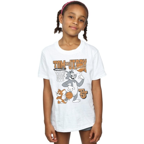 Abbigliamento Bambina T-shirts a maniche lunghe Dessins Animés Spinning Basketball Bianco