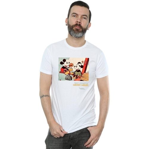 Abbigliamento Uomo T-shirts a maniche lunghe Disney Mickey Mouse Building A Building Bianco