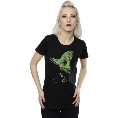 Abbigliamento Donna T-shirts a maniche lunghe Disney Yoda Green Face Nero