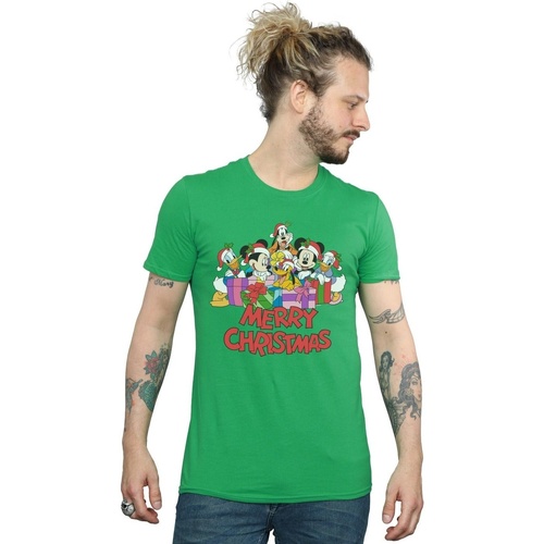 Abbigliamento Uomo T-shirts a maniche lunghe Disney Mickey Mouse And Friends Christmas Verde