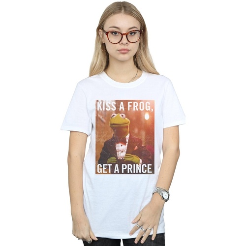 Abbigliamento Donna T-shirts a maniche lunghe Disney The Muppets Kiss A Frog Get A Prince Bianco