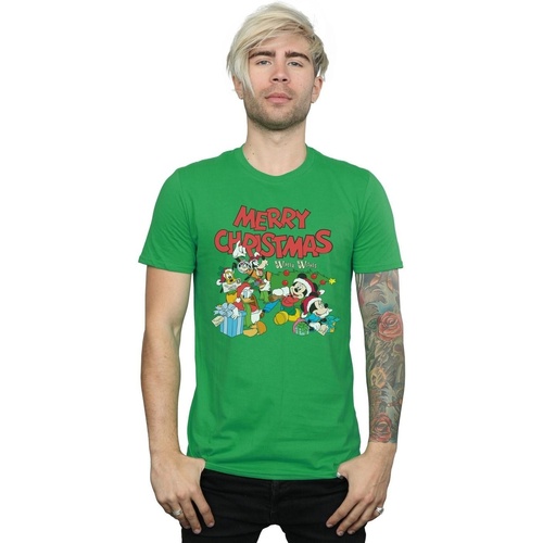 Abbigliamento Uomo T-shirts a maniche lunghe Disney Mickey And Friends Winter Wishes Verde