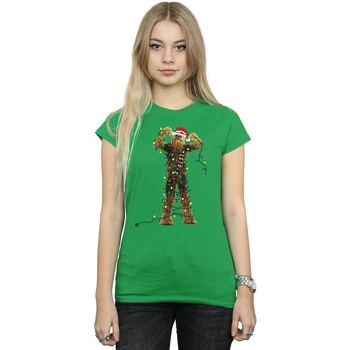 Abbigliamento Donna T-shirts a maniche lunghe Disney Chewbacca Christmas Lights Verde