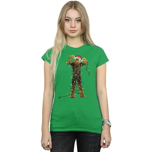 Abbigliamento Donna T-shirts a maniche lunghe Disney Chewbacca Christmas Lights Verde