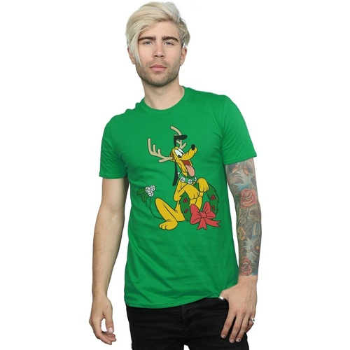 Abbigliamento Uomo T-shirts a maniche lunghe Disney Pluto Christmas Reindeer Verde