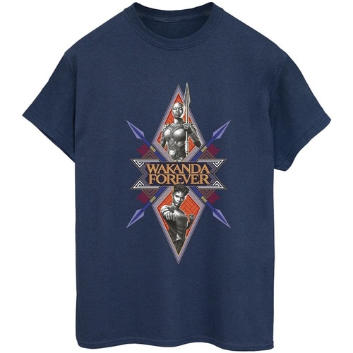 Abbigliamento Donna T-shirts a maniche lunghe Marvel Wakanda Forever Tribal Spear Chest Blu