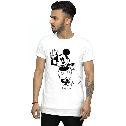 Abbigliamento Uomo T-shirts a maniche lunghe Disney Mickey Mouse Peace Hand Bianco