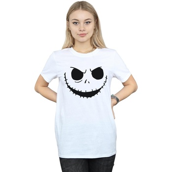 Abbigliamento Donna T-shirts a maniche lunghe Disney Nightmare Before Christmas Jack's Face Bold Bianco