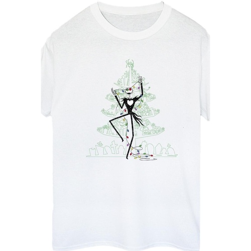 Abbigliamento Donna T-shirts a maniche lunghe Disney The Nightmare Before Christmas Tree Green Bianco