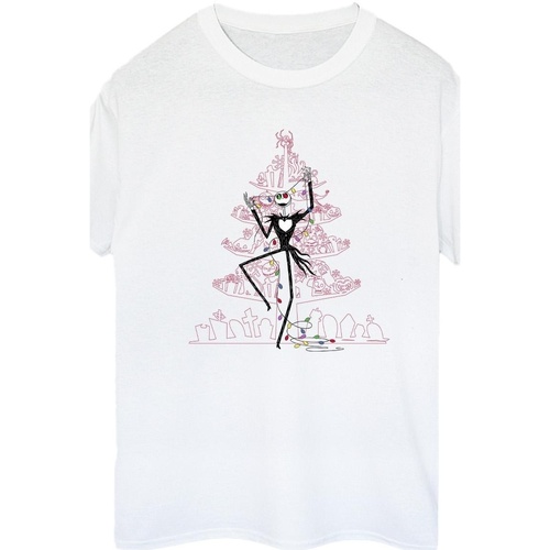 Abbigliamento Donna T-shirts a maniche lunghe Disney The Nightmare Before Christmas Tree Pink Bianco