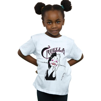 Abbigliamento Bambina T-shirts a maniche lunghe Disney Cruella De Vil Evil Smile Bianco