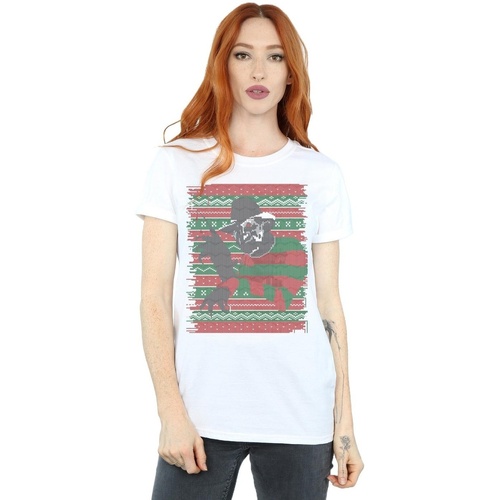Abbigliamento Donna T-shirts a maniche lunghe A Nightmare On Elm Street Christmas Fair Isle Bianco