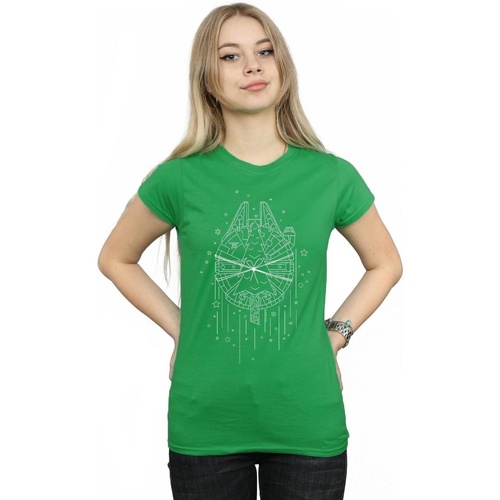 Abbigliamento Donna T-shirts a maniche lunghe Disney Millennium Falcon Christmas Tree Delivery Verde