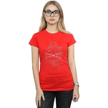 Abbigliamento Donna T-shirts a maniche lunghe Disney Millennium Falcon Christmas Tree Delivery Rosso